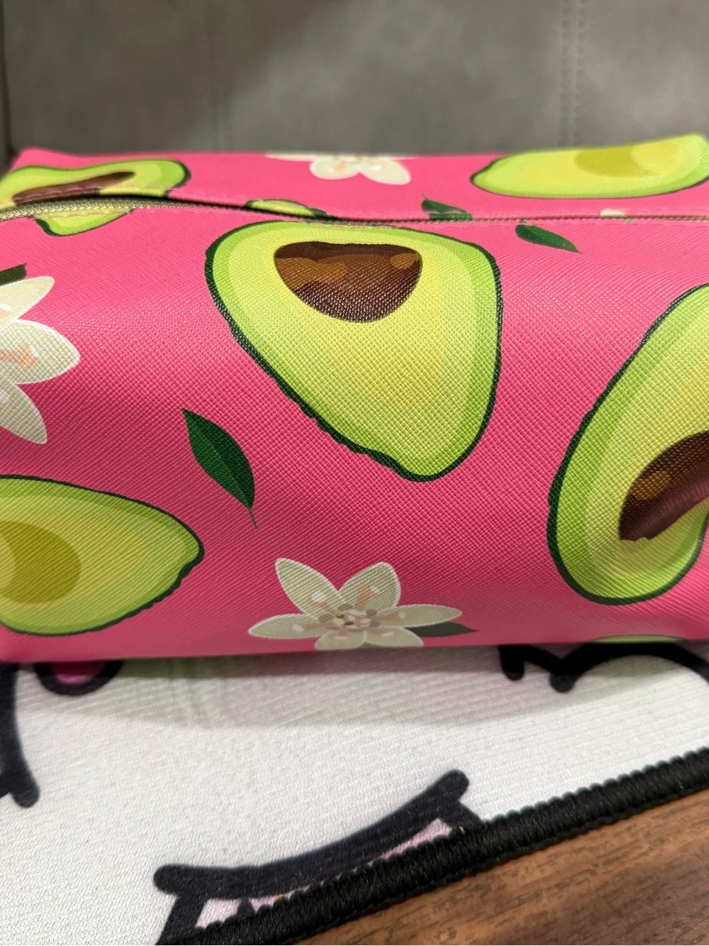 Bright Pink Avocado-Print Cosmetic Pouch